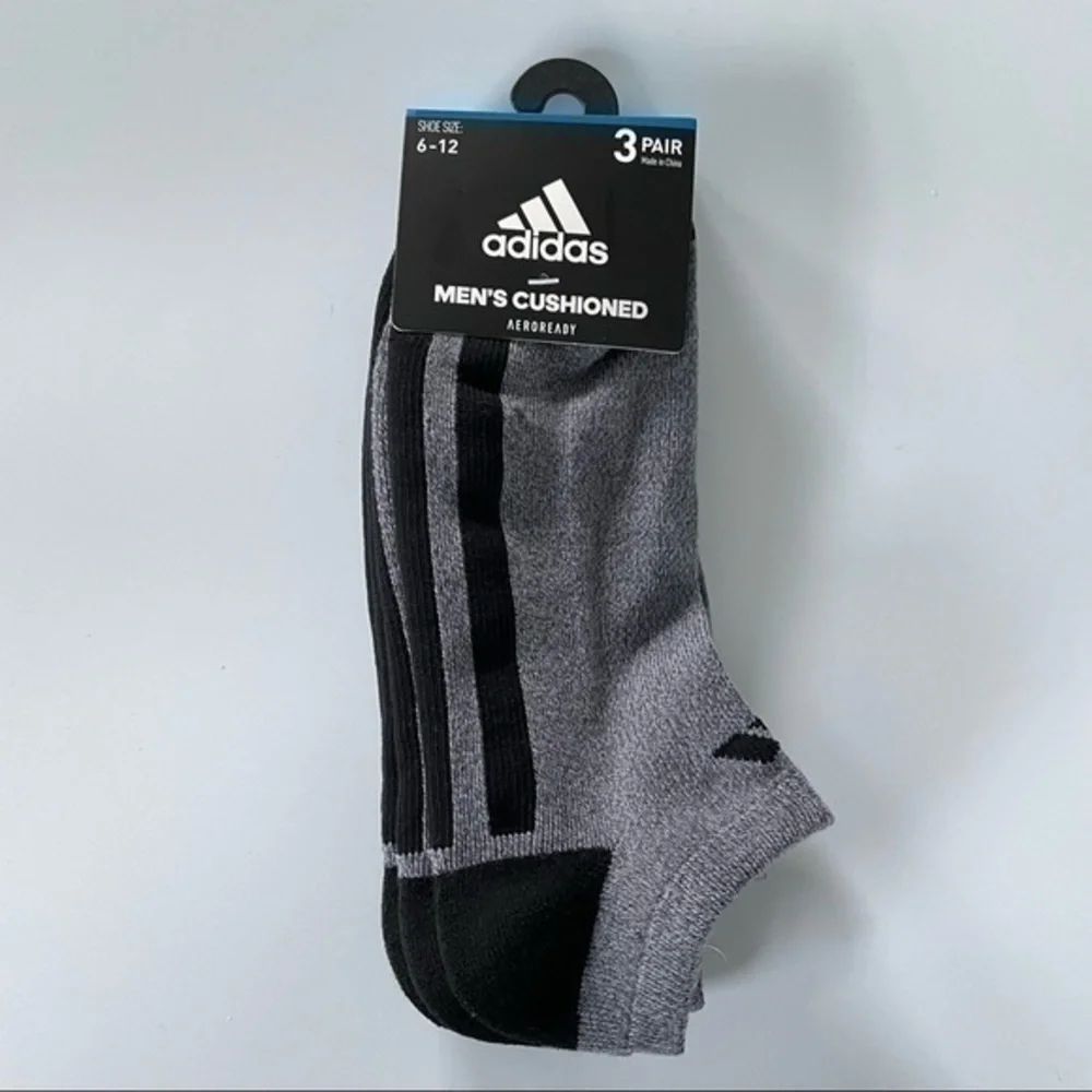 Adidas men’s no show cushioned socks 3 pack size 6-12 gray black